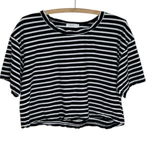 A.L.C. Black and White Striped Crop T-Shirt Size Medium